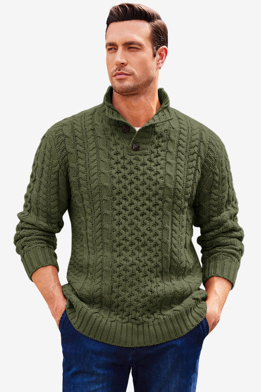 Runcati Green Stand Collar Pullover Sweater