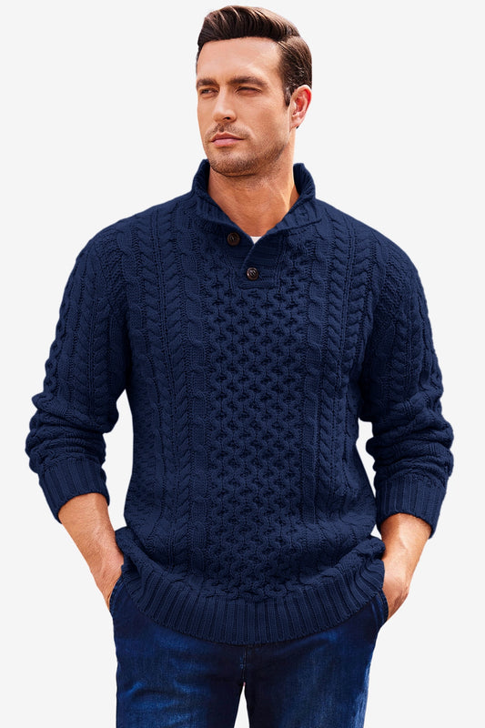 Runcati Dark Blue Stand Collar Pullover Sweater