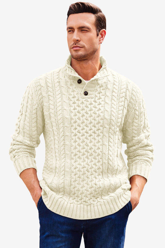 Runcati White Stand Collar Pullover Sweater