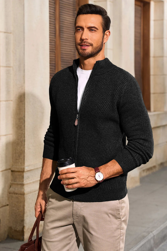 Runcati Mens Black Full Zip Cardigan