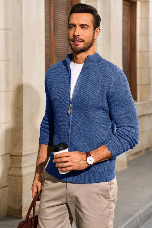 Runcati Mens Blue Full Zip Cardigan