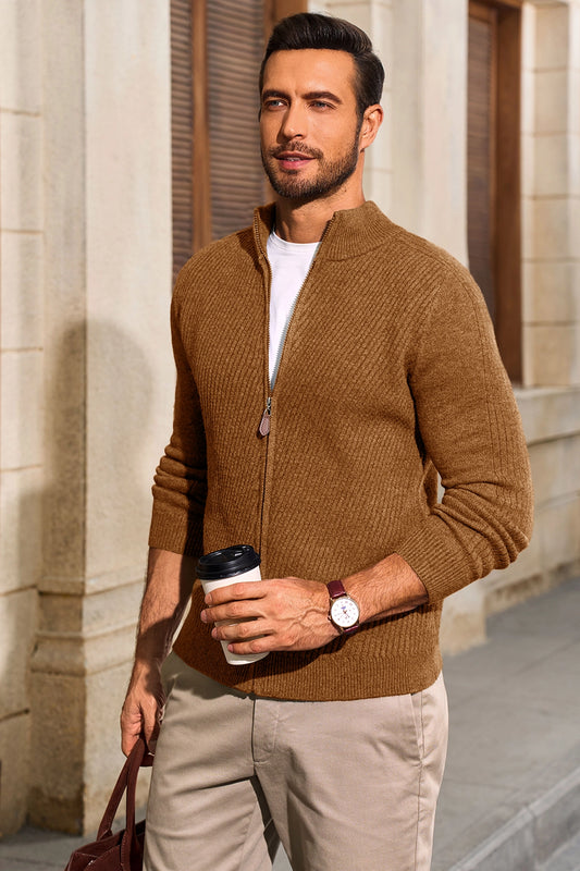 Runcati Mens Brown Full Zip Cardigan