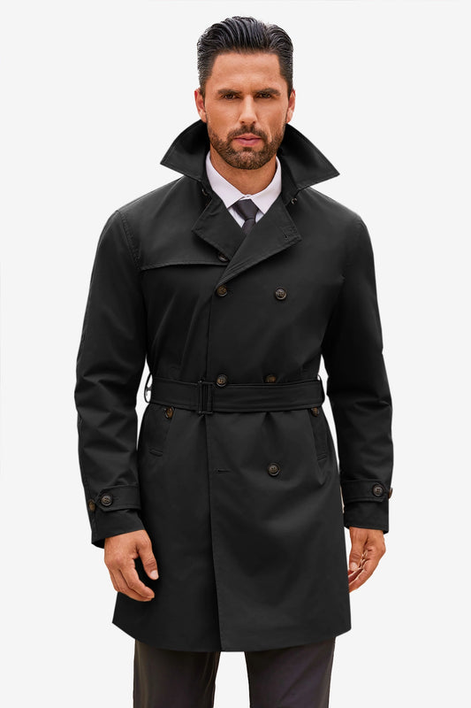 Runcati Black Double Breasted Trench Coat