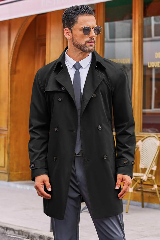 Runcati Black Double Breasted Trench Coat