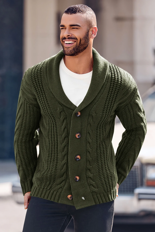 Runcati Army Green Shawl Collar Cardigan Sweater