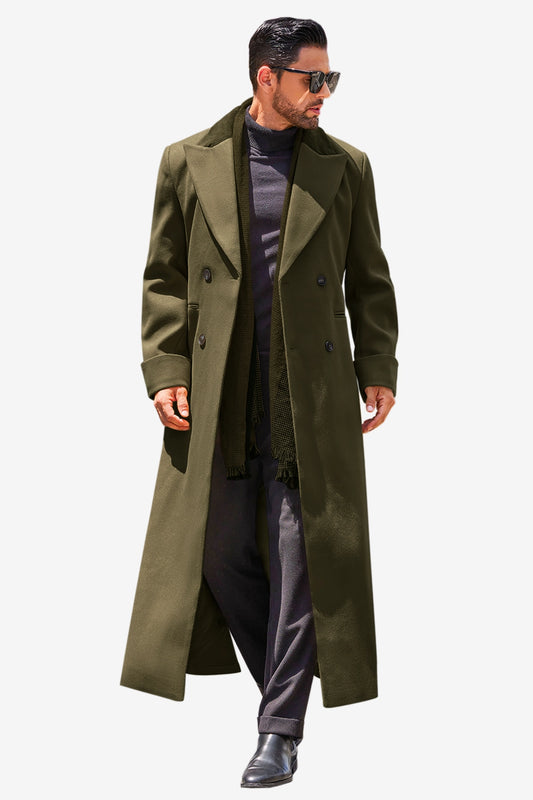 Runcati Mens Army Green Full Length Trench Coat
