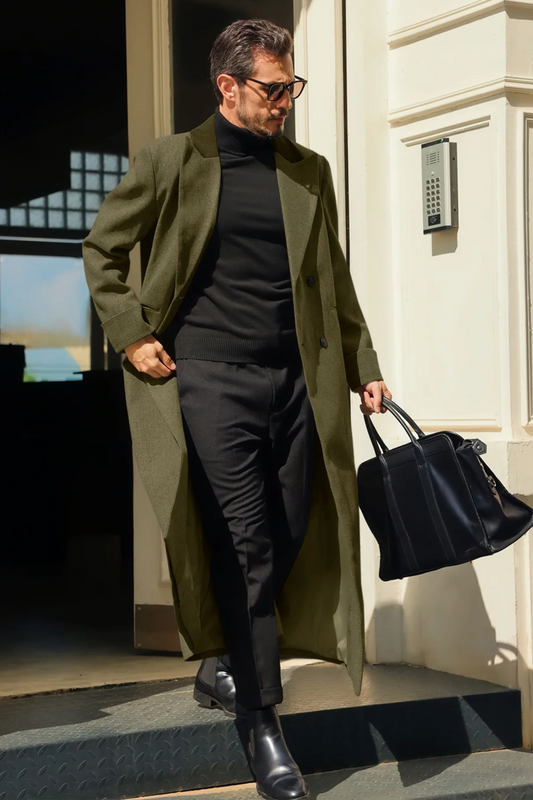 Runcati Mens Army Green Full Length Trench Coat