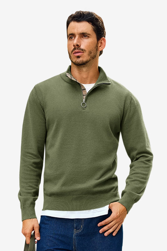 Runcati Mens Army Green Quarter-Zip Pullovers Sweaters