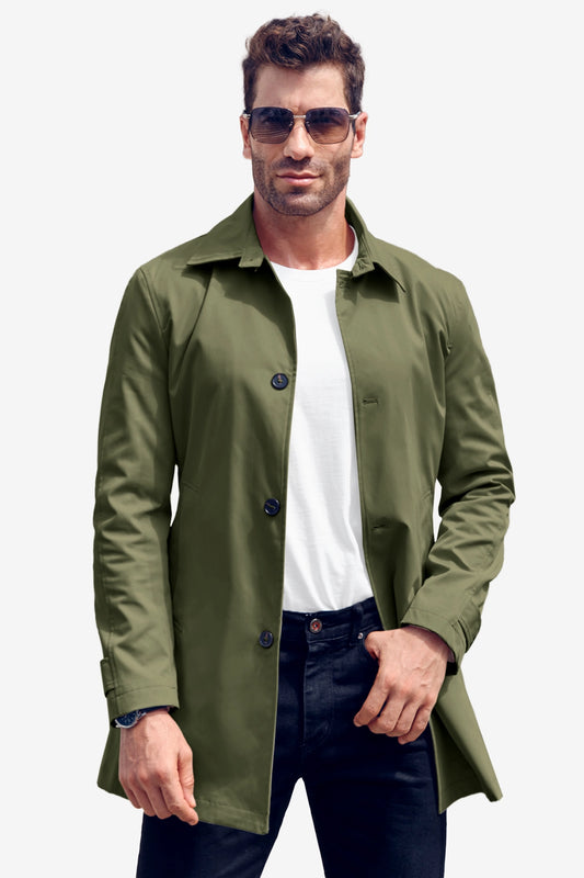 Runcati Army Green Single Breasted Trench Coat