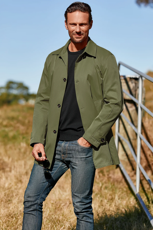 Runcati Army Green Single Breasted Trench Coat