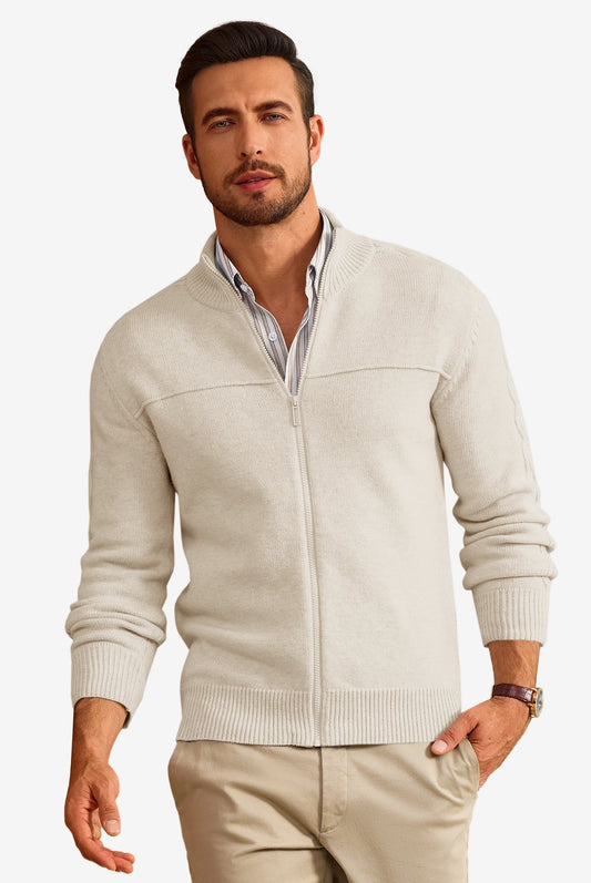 Runcati Mens Beige Full Zip Cardigan Sweater