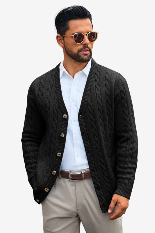 Runcati Mens Black Button Down Cardigan Sweater