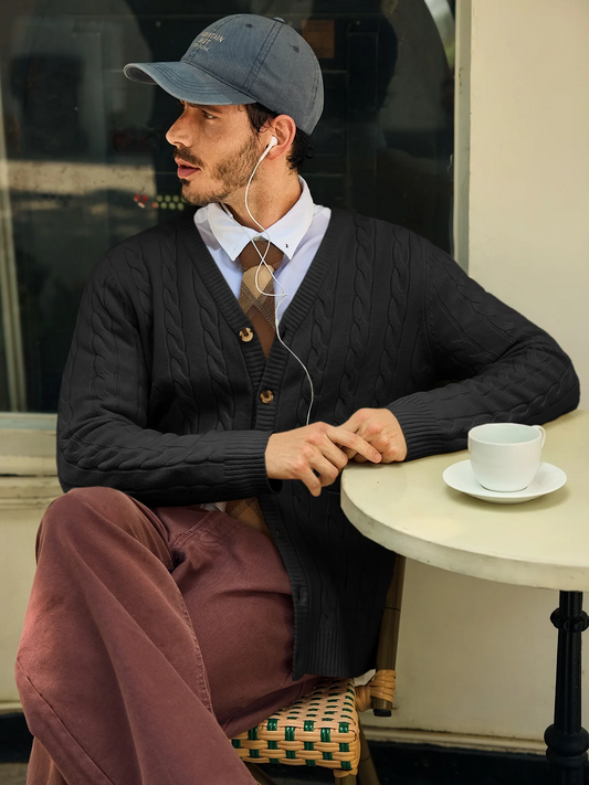 Runcati Mens Black Button Down Cardigan Sweater