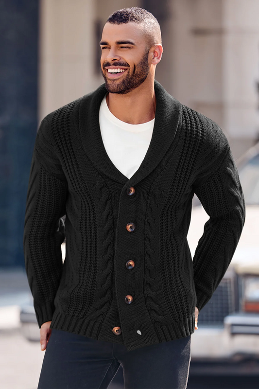 Runcati Black Shawl Collar Cardigan Sweater