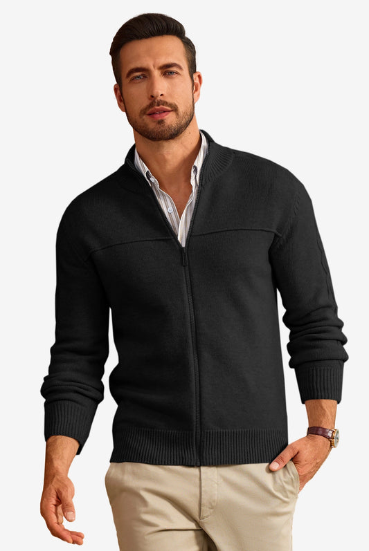 Runcati Mens Black Full Zip Cardigan Sweater