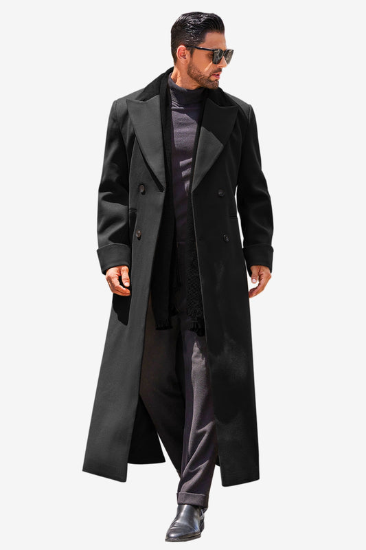 Runcati Mens Black Full Length Trench Coat