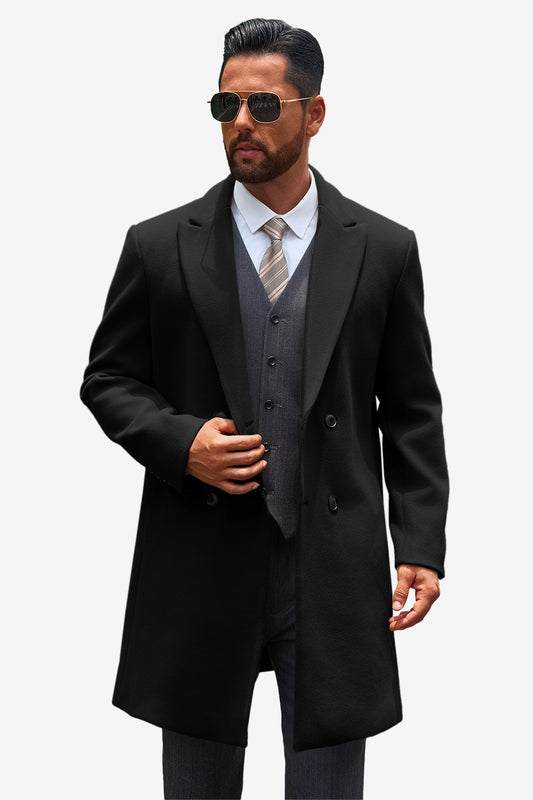Runcati Mens Black Mid Long Pea Coat