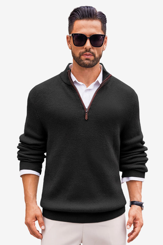 Runcati Mens Black Quarter-Zip Sweater