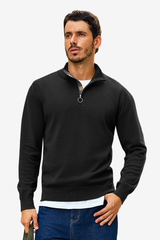 Runcati Mens Black Quarter-Zip Pullovers Sweaters