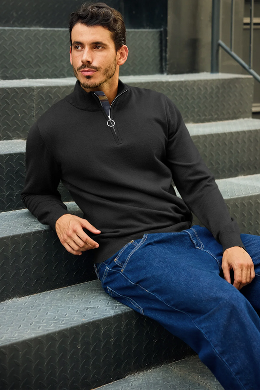 Runcati Mens Black Quarter-Zip Pullovers Sweaters