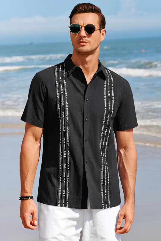 Runcati Mens Black Guayabera Shirts
