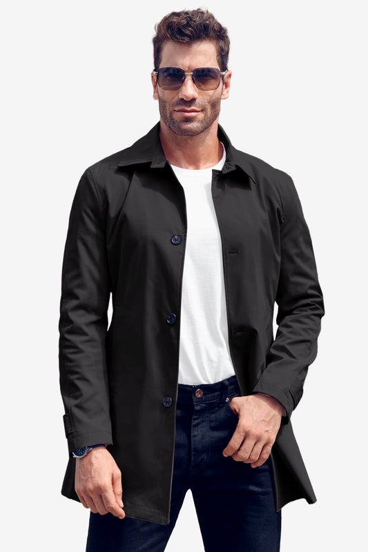 Runcati Black Single Breasted Trench Coat