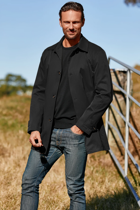 Runcati Black Single Breasted Trench Coat