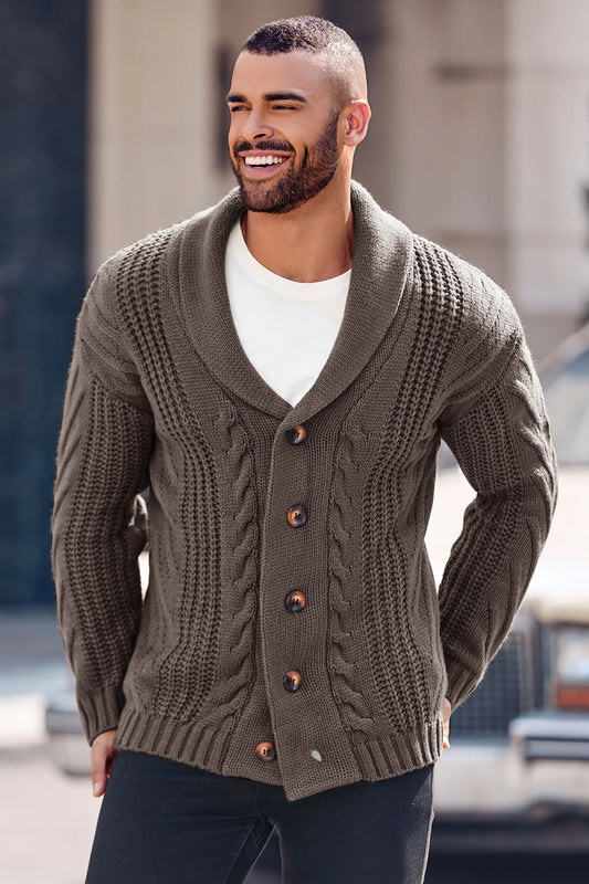 Runcati Brown Shawl Collar Cardigan Sweater
