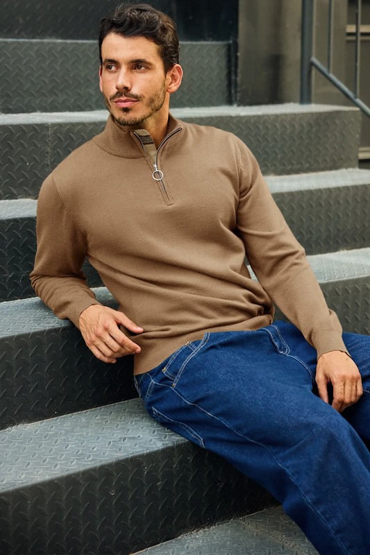 Runcati Mens Brown Quarter-Zip Pullovers Sweaters