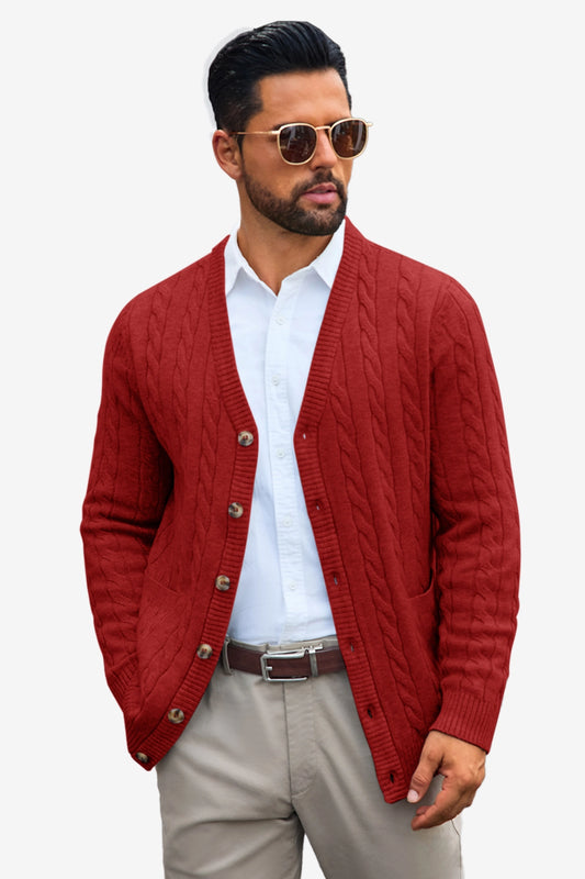 Runcati Mens Burgundy Button Down Cardigan Sweater