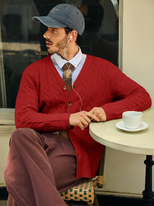 Runcati Mens Burgundy Button Down Cardigan Sweater