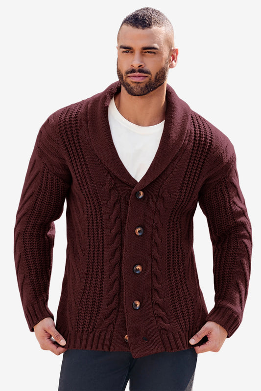 Runcati Burgundy Shawl Collar Cardigan Sweater
