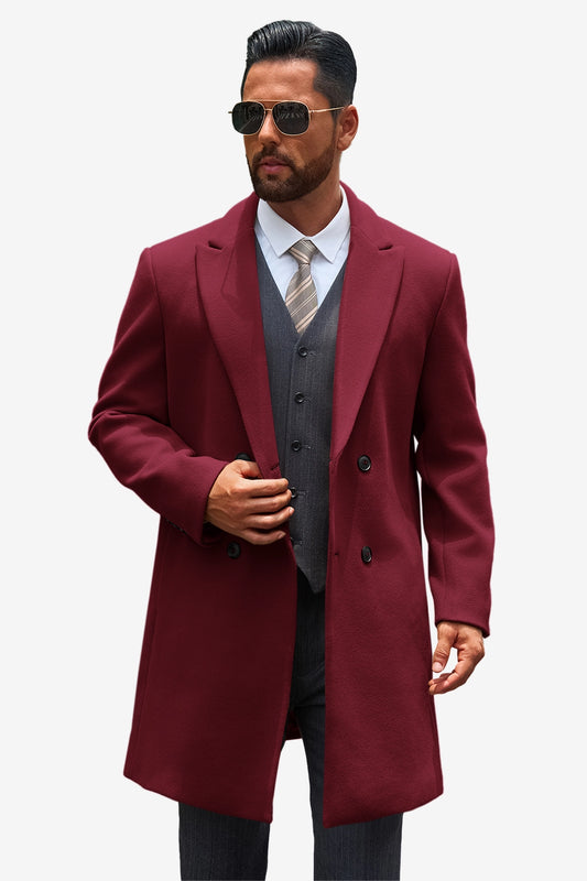 Runcati Mens Burgundy Mid Long Pea Coat