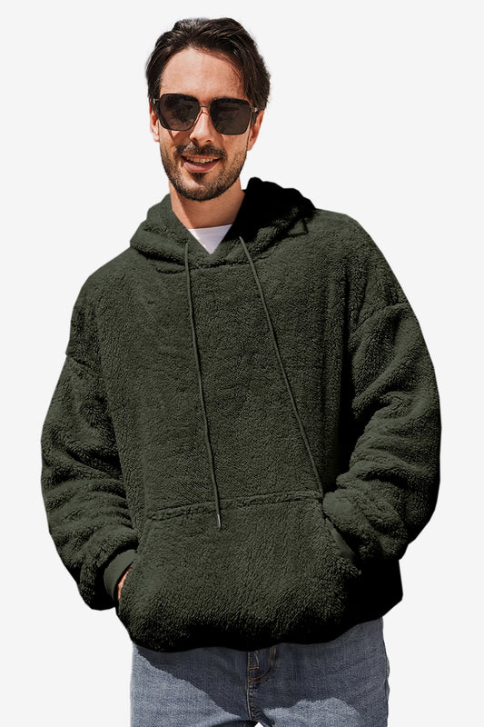 Runcati Mens Dark Green Sherpa Hoodies