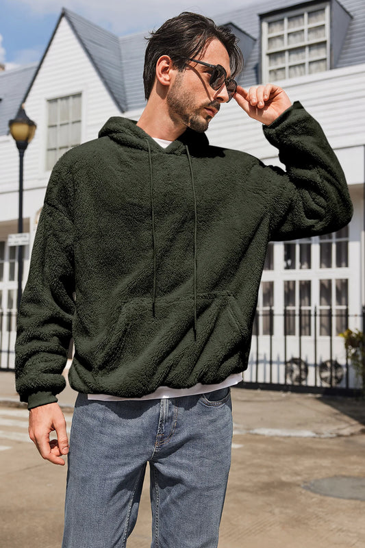 Runcati Mens Dark Green Sherpa Hoodies