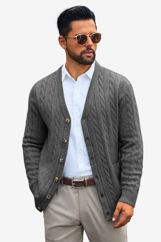 Runcati Mens Dark Grey Button Down Cardigan Sweater