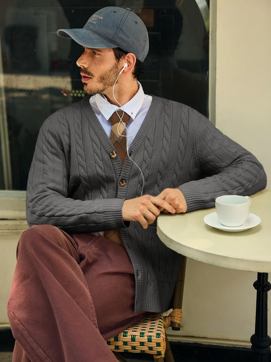 Runcati Mens Dark Grey Button Down Cardigan Sweater