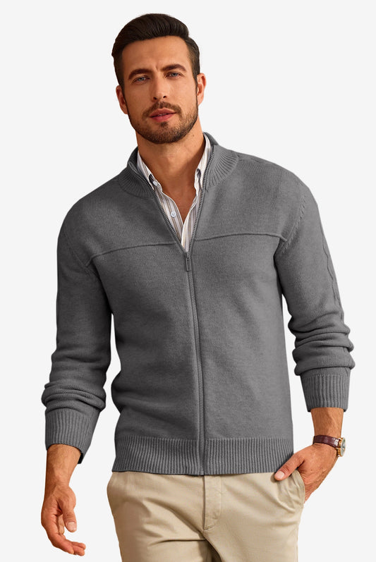 Runcati Mens Dark Grey Full Zip Cardigan Sweater