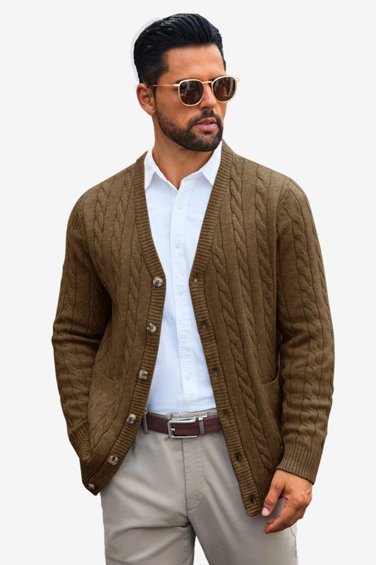 Runcati Mens Deep Brown Button Down Cardigan Sweater