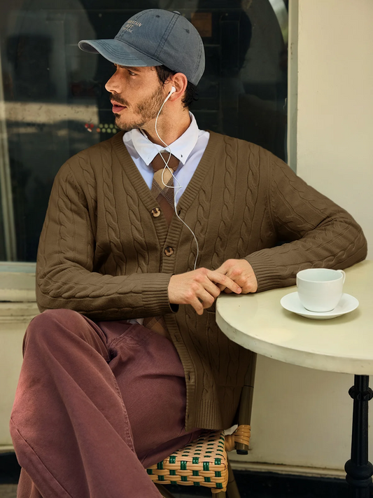 Runcati Mens Deep Brown Button Down Cardigan Sweater