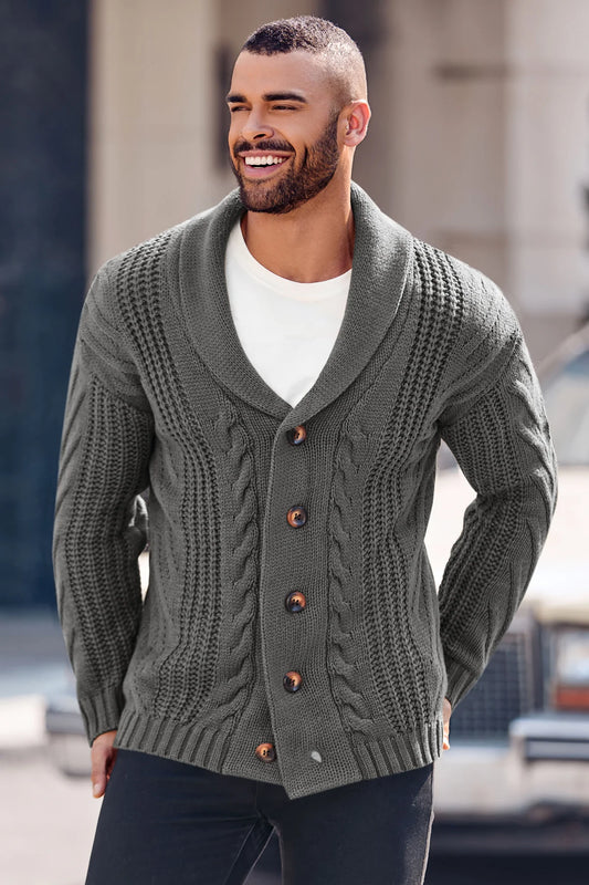 Runcati Grey Shawl Collar Cardigan Sweater