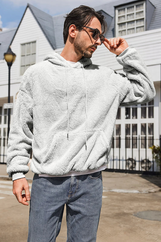 Runcati Mens Grey Sherpa Hoodies
