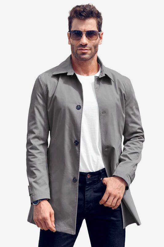 Runcati Grey Single Breasted Trench Coat