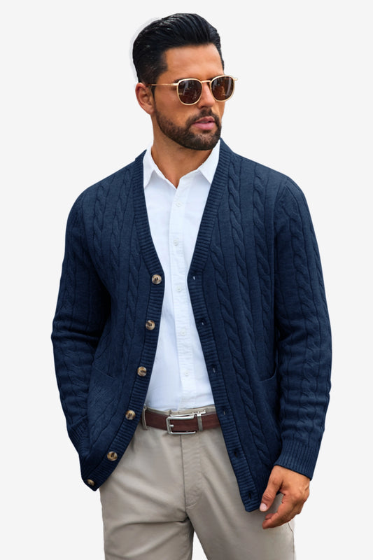 Runcati Mens Navy Blue Button Down Cardigan Sweater