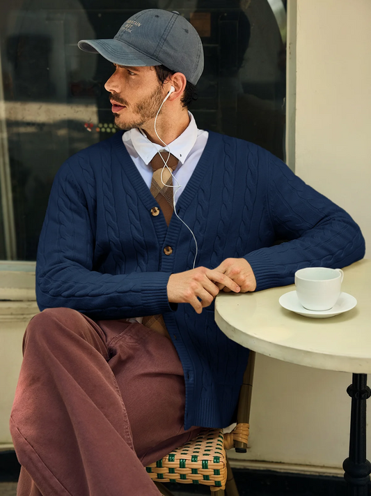 Runcati Mens Navy Blue Button Down Cardigan Sweater