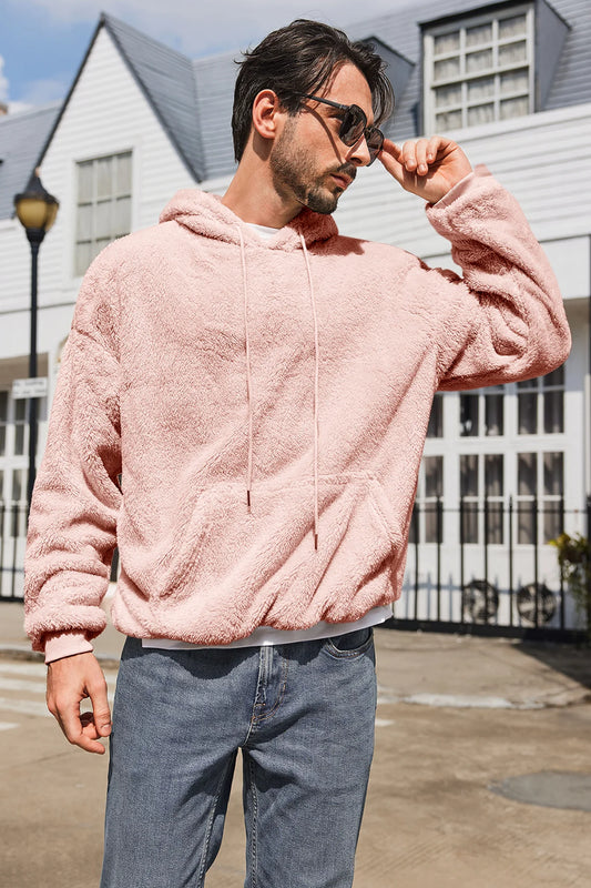 Runcati Mens Pink Sherpa Hoodies