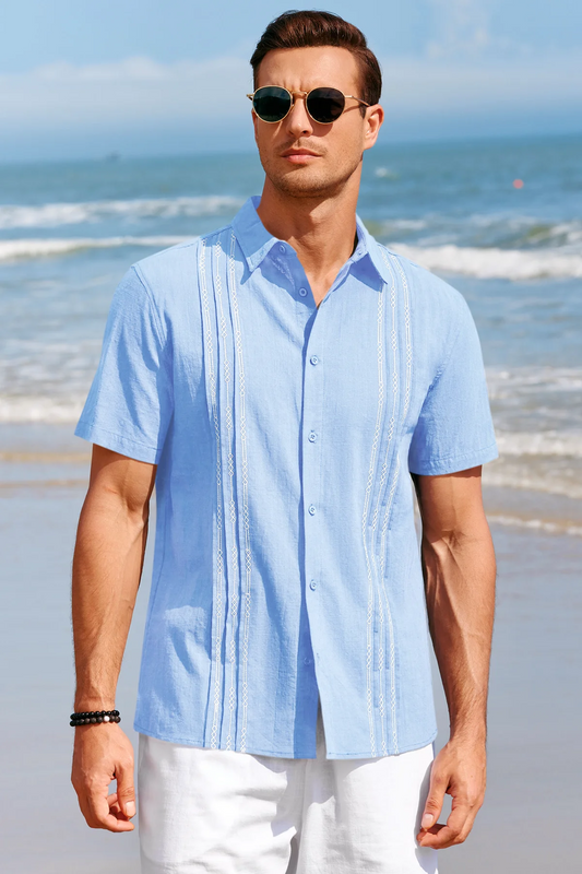 Runcati Mens Sky Blue Guayabera Shirts