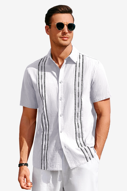 Runcati Mens White Guayabera Shirts