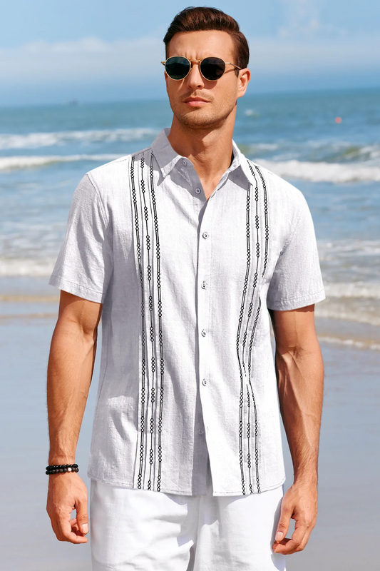 Runcati Mens White Guayabera Shirts