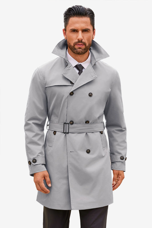 Runcati Light Grey Double Breasted Trench Coat